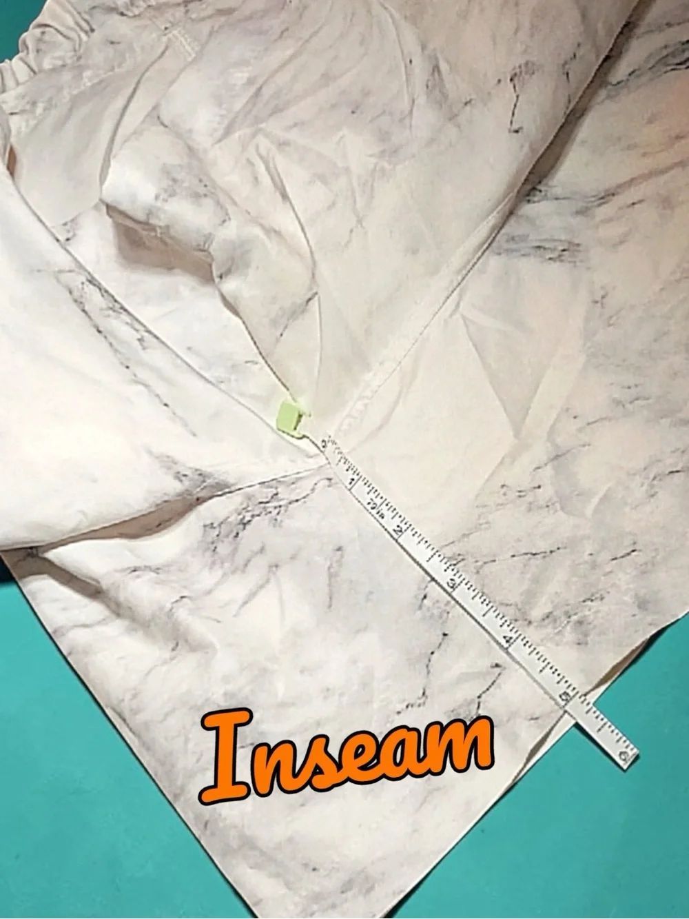 EUC ASOS Swim Shorts White Gray Marble Pattern Orange Drawstring Sz Md Lng